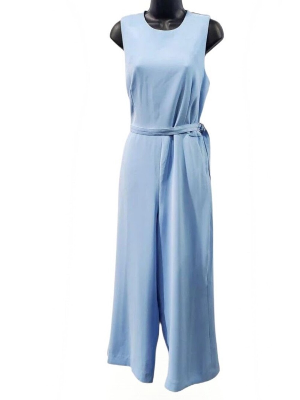 NWT Michael Kors Light Blue Belted Jumpsuit Cropped Length Cruise Wear Size 10